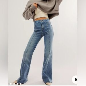 Free People We The Free 33 Jayde Flare Jeans Medium Wash Raw Hem